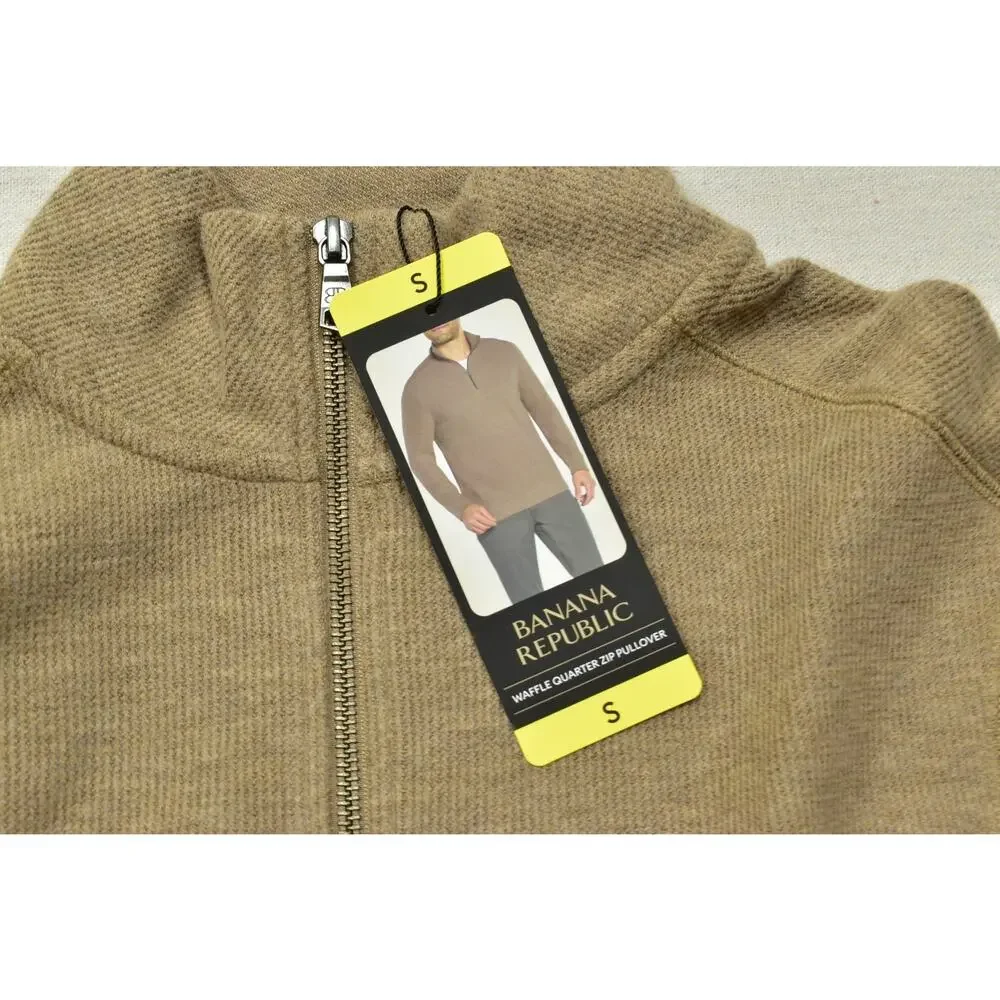 NEW Banana Republic Men's Size S Tan Waffle Quarter-Zip Pullover Sweater NWT